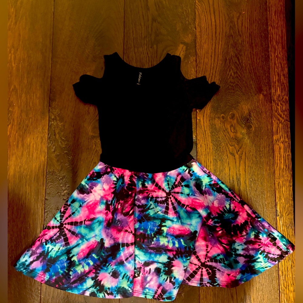 Pixie Lane Black and Multicolor Cold Shoulder Dress